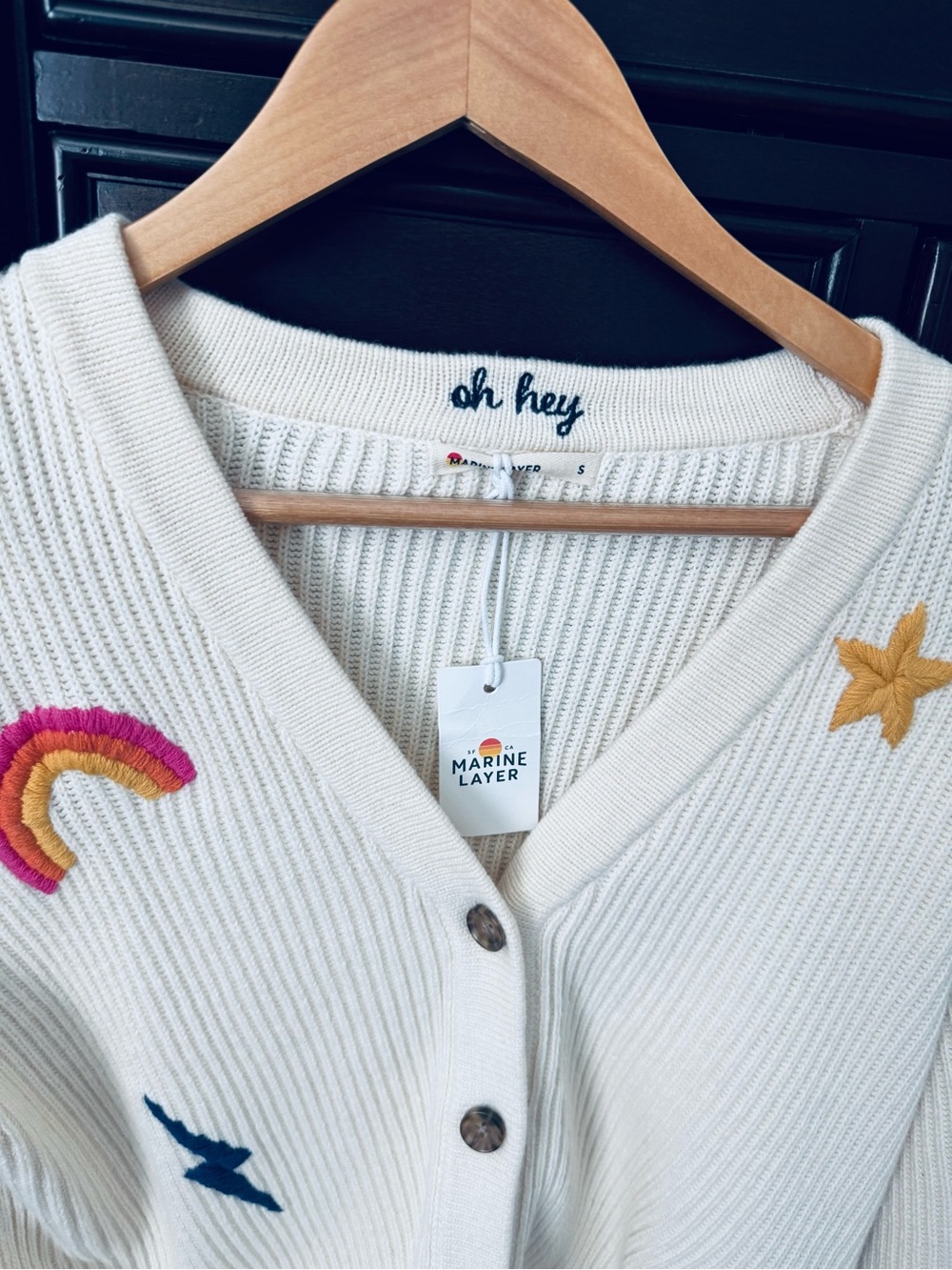 New Marine Layer "Oh Hey" Cream Embroidered V-Neck Cardigan 🌈😎⭐️